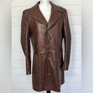 Vintage Leather Coat Mens 40L Brown Cabretta Wool Liner USA